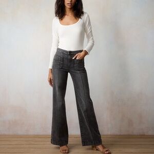 LC Lauren Conrad Wide Leg Flare Washed Black Denim Jeans 10